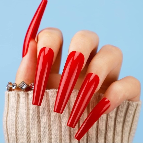 Rosy Finch XXL Long Coffin Acrylic False Nails Press On Nail Glue & File Black - Picture 1 of 3